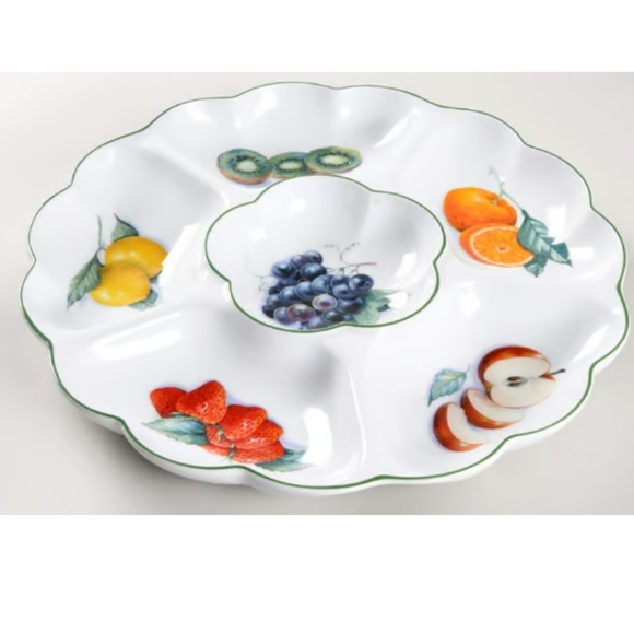 1996 Circular Porcelain Fruit Server - Crudit: 6 Compartments by Royal Worcester